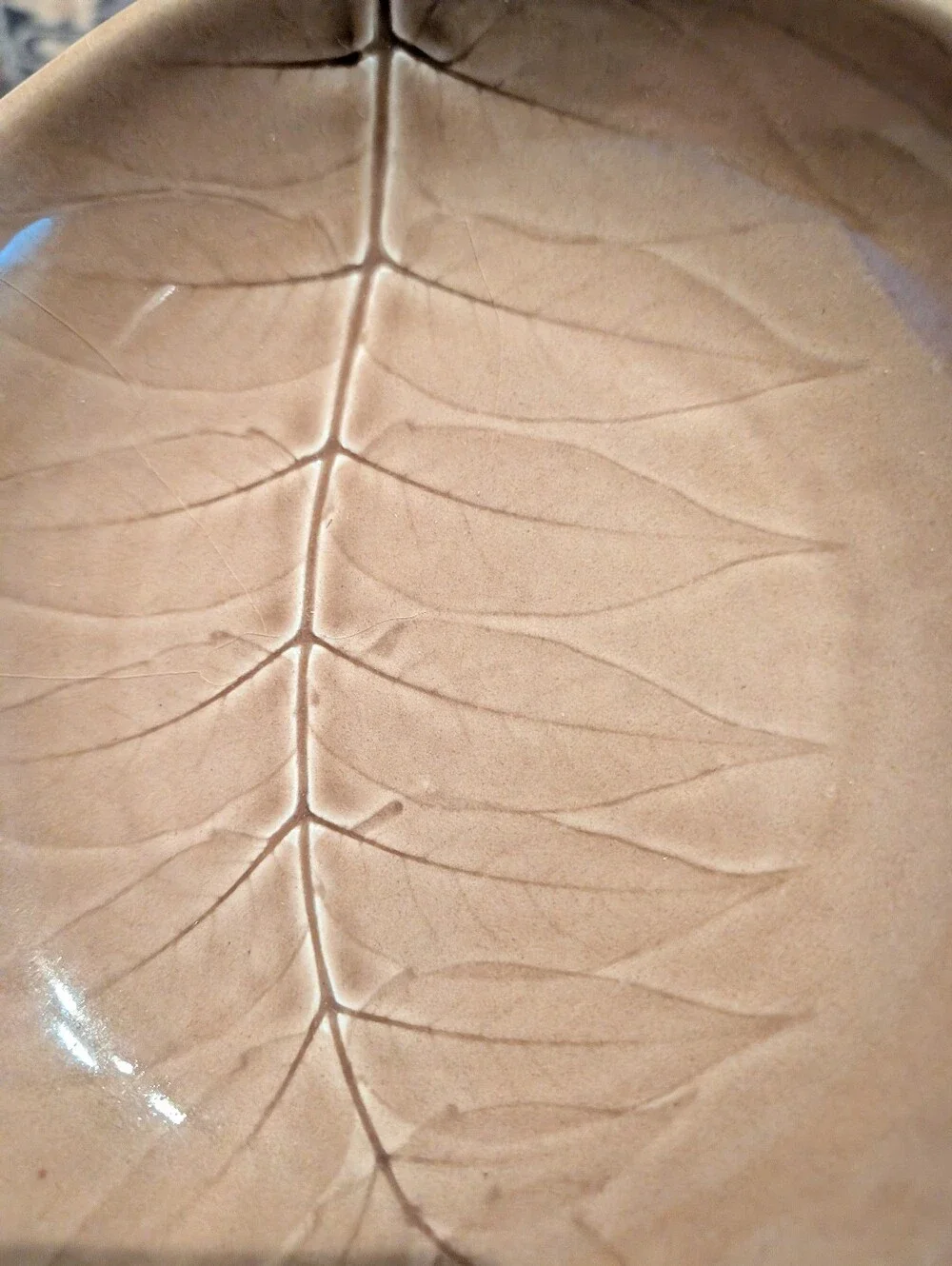 Crate & Barrel Beige Glazed Leaf Impression Bowl Portugal